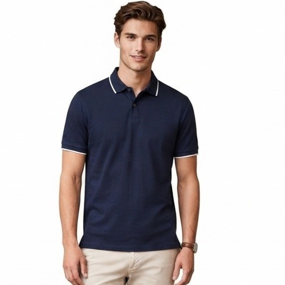 Antigua Mercerized Pima Cotton Polo Shirt Mens Small Navy Short Sleeve Good